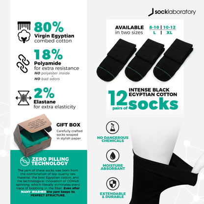 12 x Black Crew Socks in Egyptian Cotton